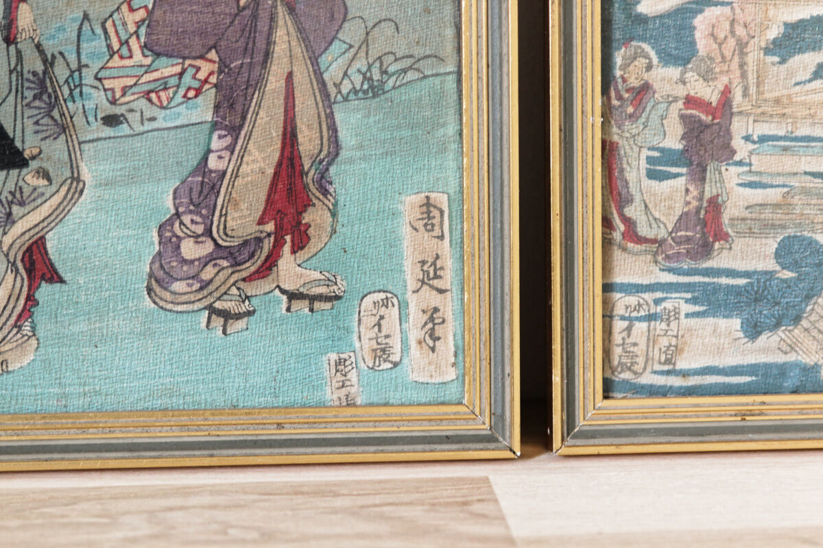 Lot de 3 estampes japonaises sur papier crépon