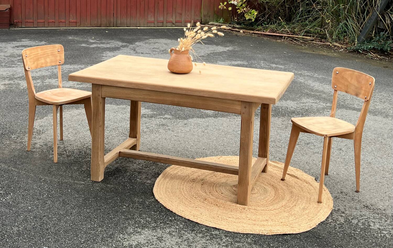 Antique farmhouse table in raw solid oak for 6 people