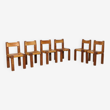 Ensemble de 6 chaises de salle à manger Pierre Chapo S11, France, années 1960