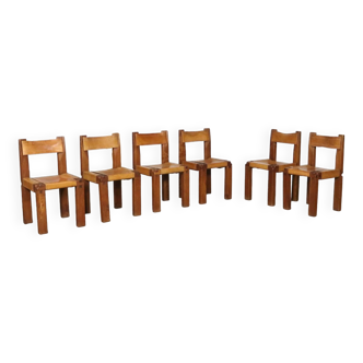 Set Of 6 Pierre Chapo S11 Dining Chairs, France, 1960s