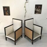 Paire de fauteuils en bois noirci