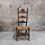 Set of 4 wooden and straw chairs