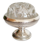 Flower pick with silver-plated metal and glass pedestal, frog