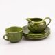 Set of 4 green porcelain cups and milk jug by Boch.