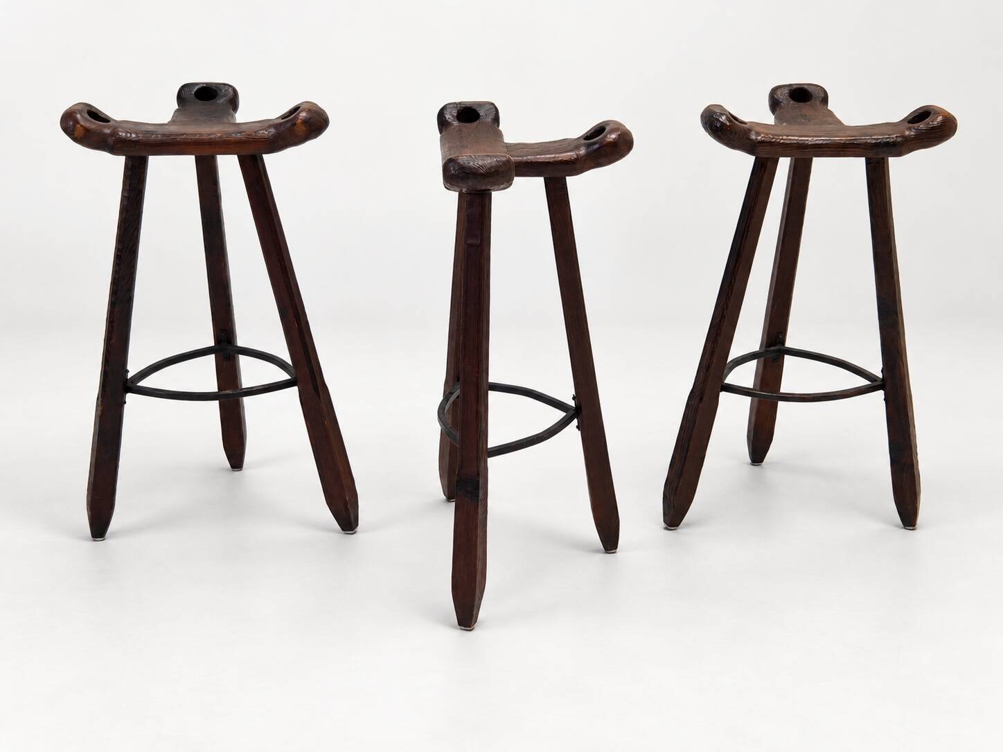 Set of 3 Vintage Brutalist Marbella Stools by Sergio Rodrigues