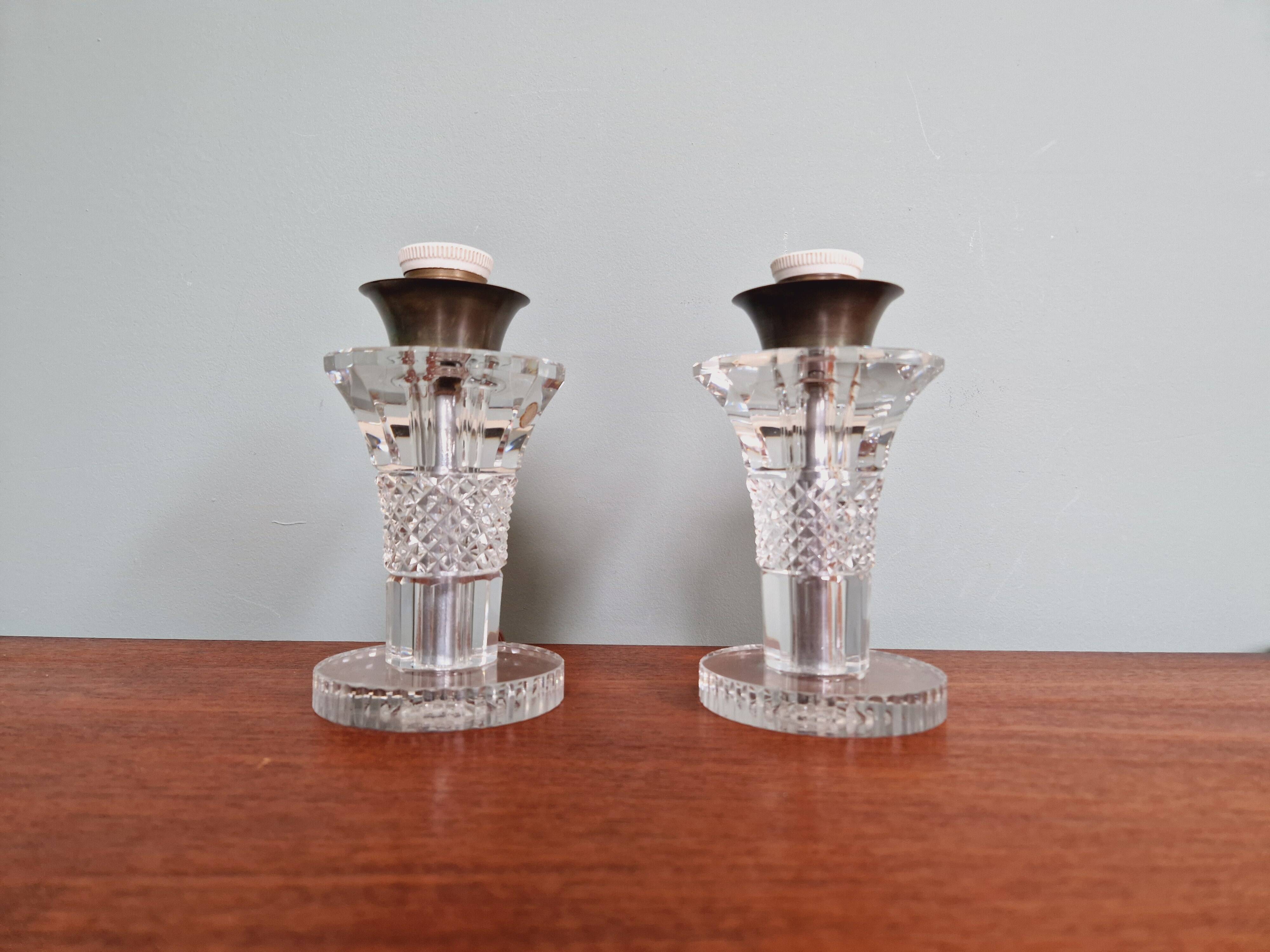 Pair of crystal lamps, Val Saint-Lambert (Belgium), 1930s