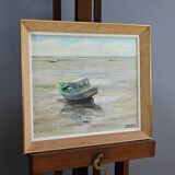 Painting "Boat at Low Tide", signed J-P. Guinegault – 2nd part of the 20th century