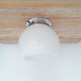 Old bistro ceiling lamp - semi-spherical globe in white opaline - 1950