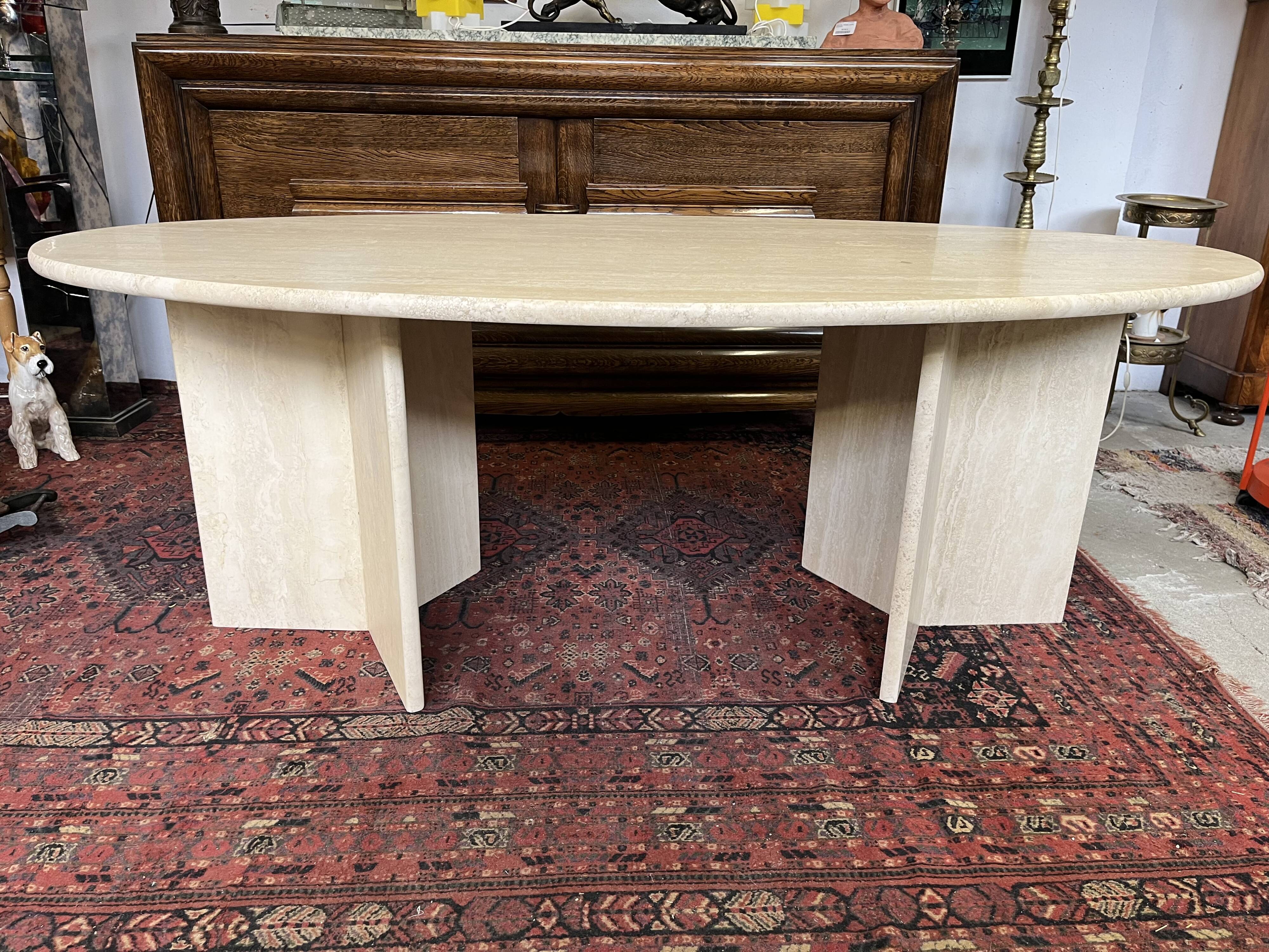 oval travertine table from the 70s