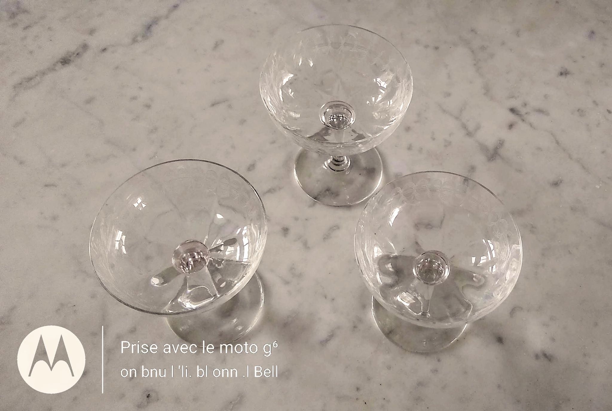 3 champagne glasses in cut glass