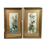 Pair of large watercolors. Bouquets of flowers Late nineteenth, early twentieth Stunt wooden frames and d