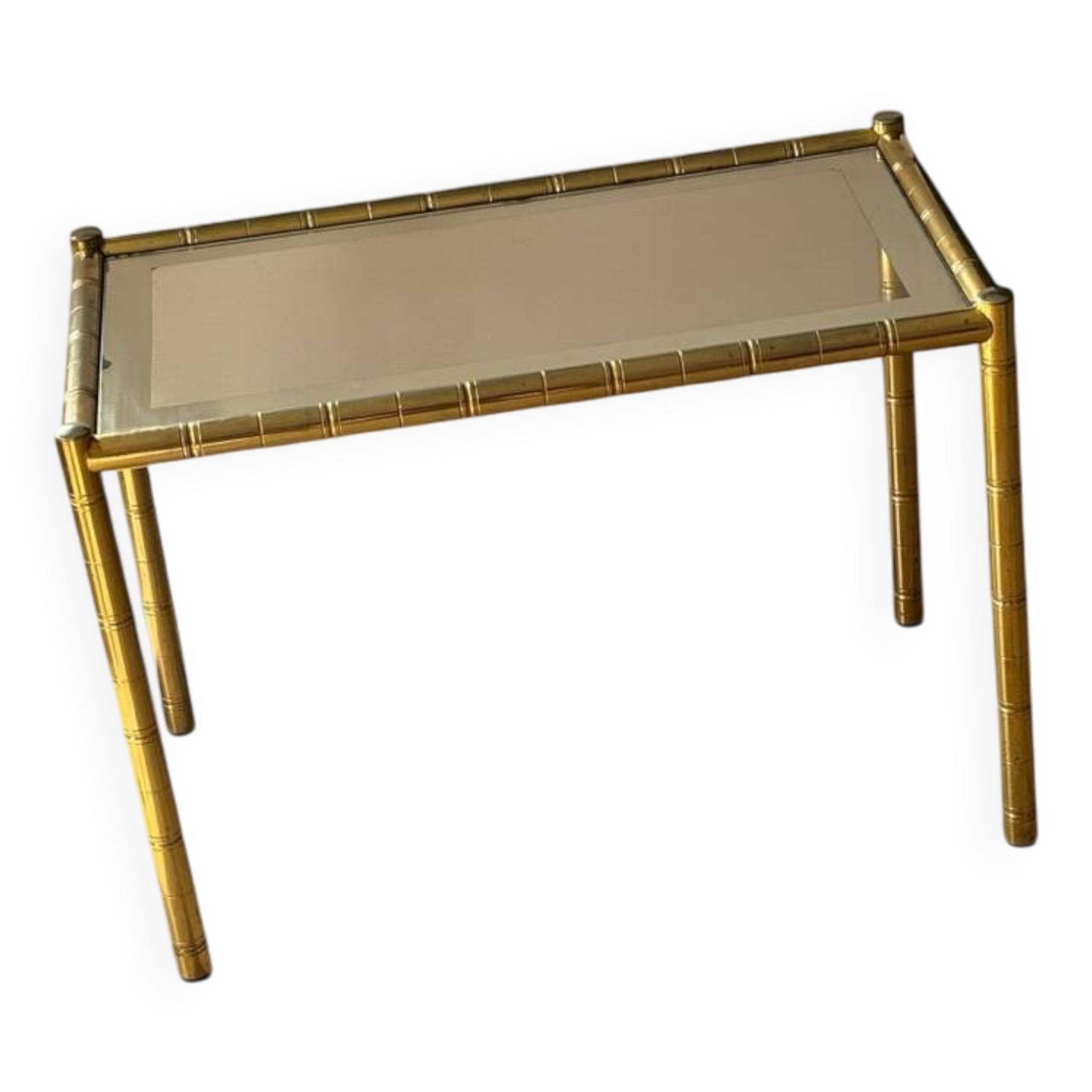 Gilded brass bamboo and smoked glass side table, France 1970
