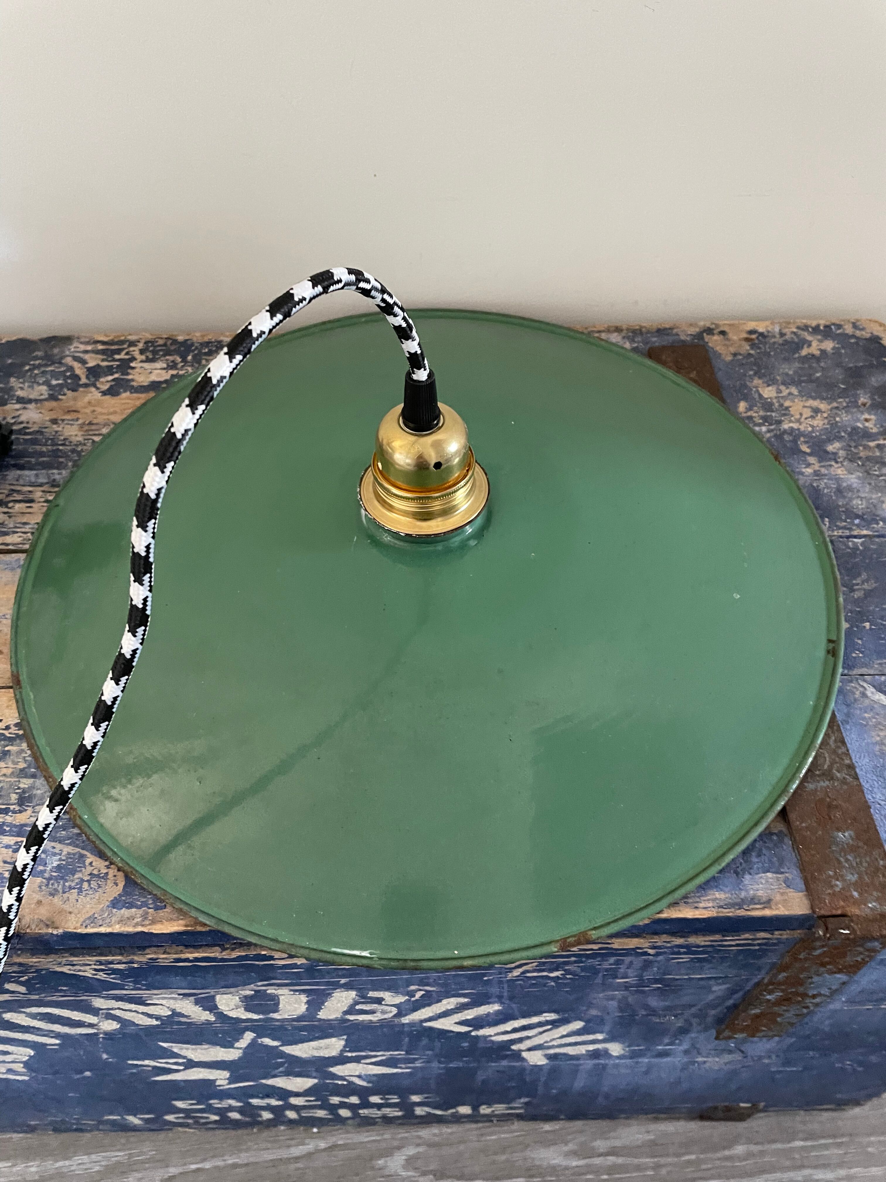 Vintage suspension in green enamelled sheet metal