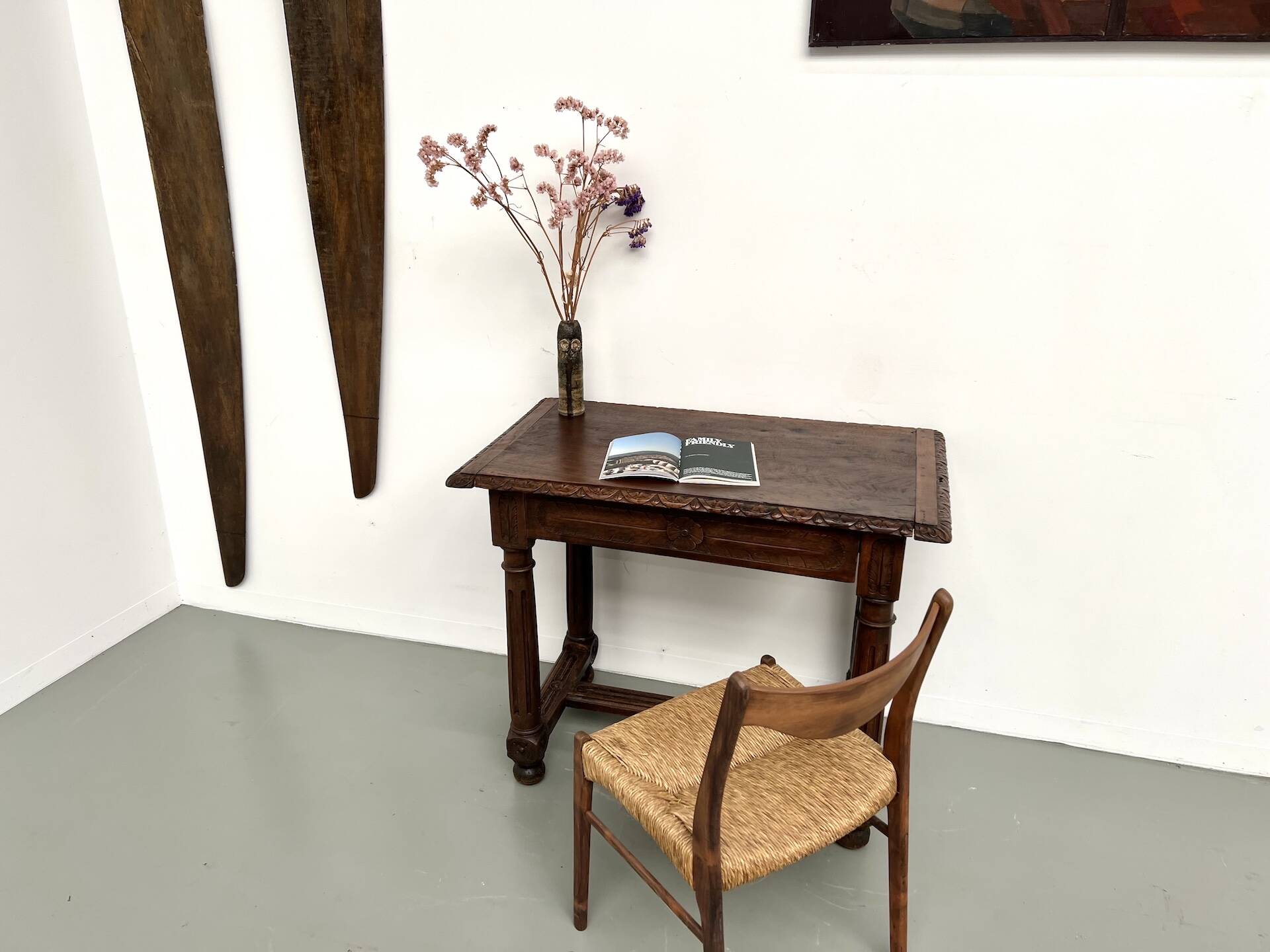 Small carved oak writing table, 19th century