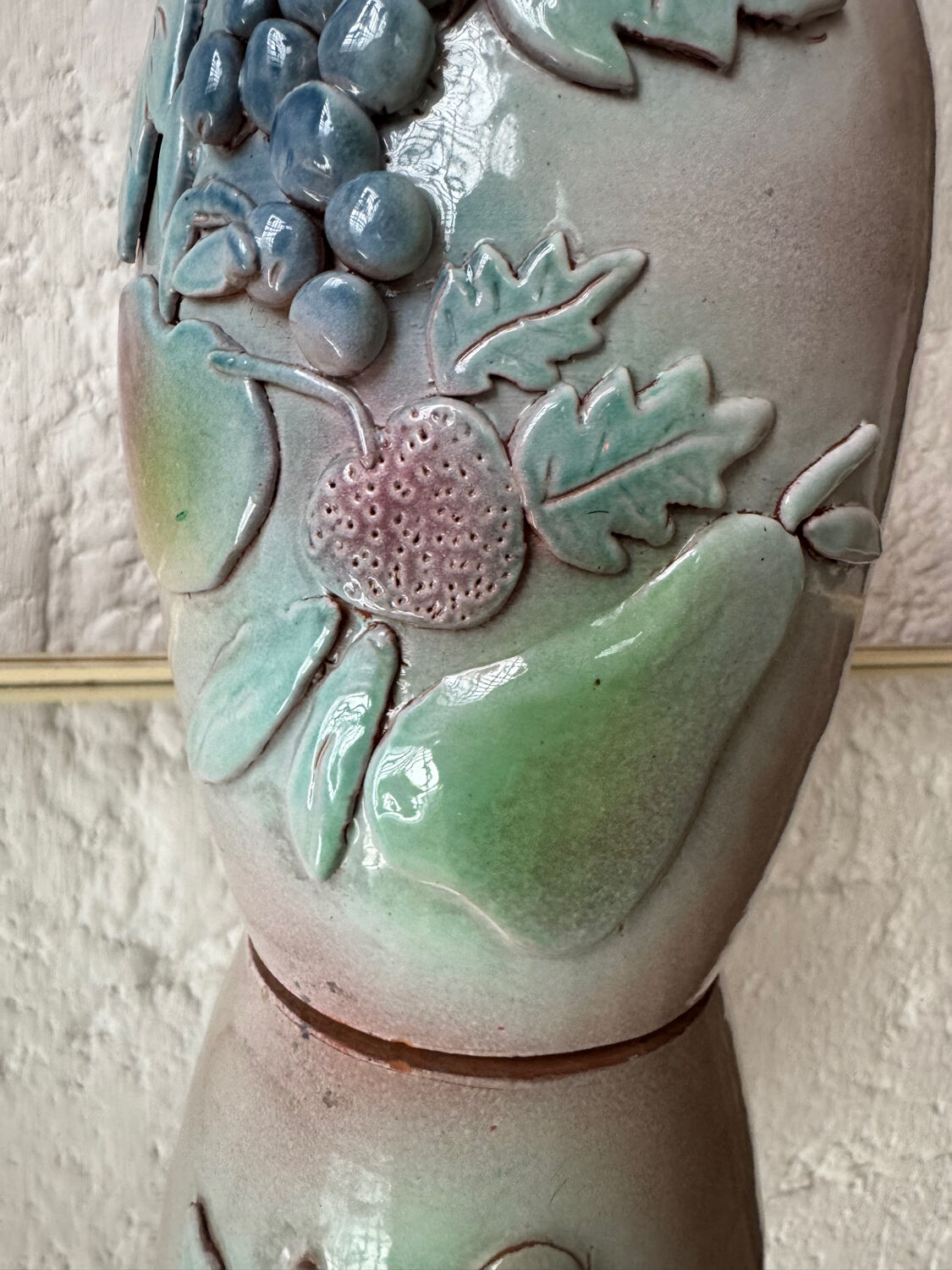 Handmade majolica lamp with fruit design, 1970s