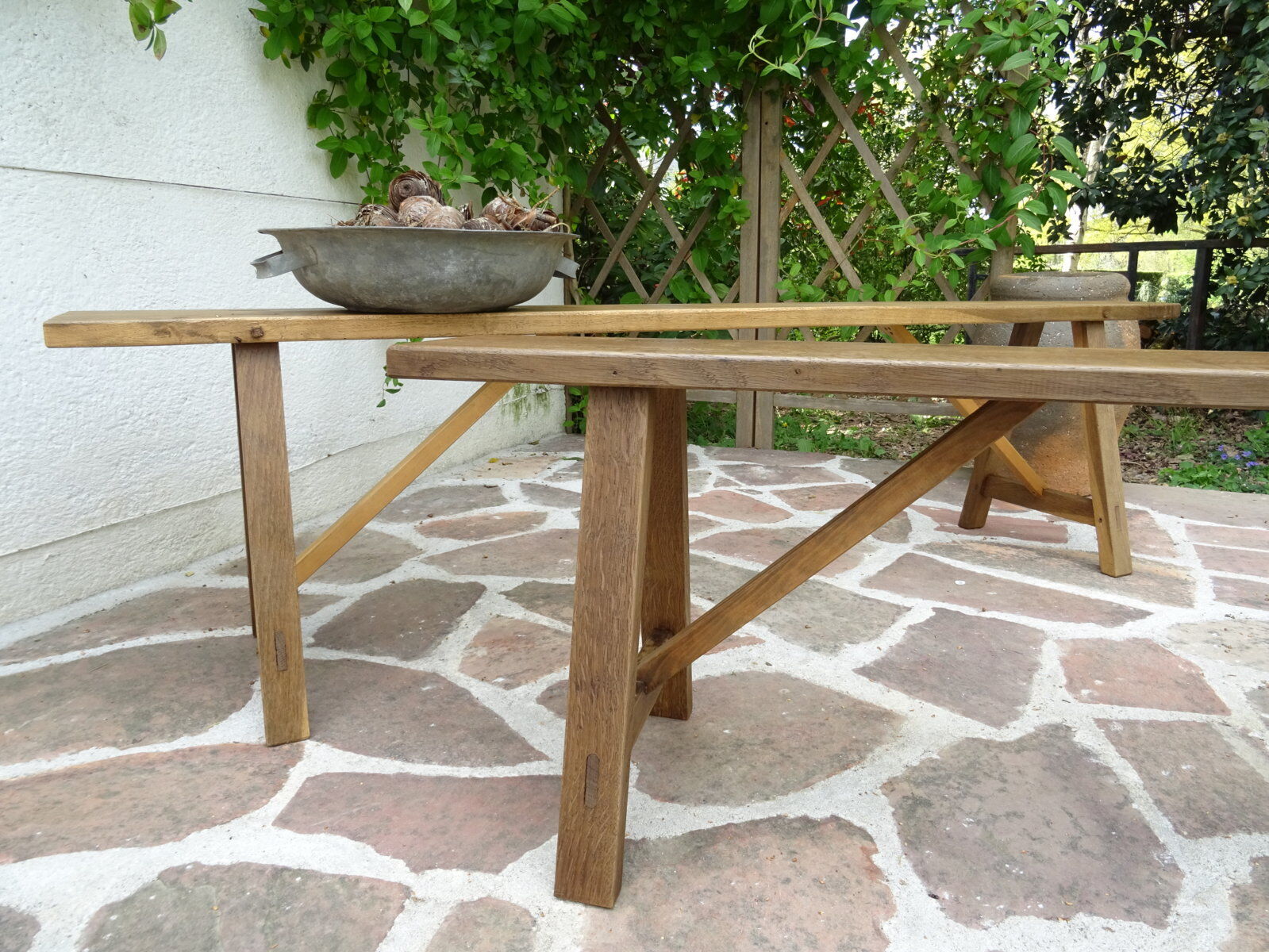 Pair of solid oak benches
