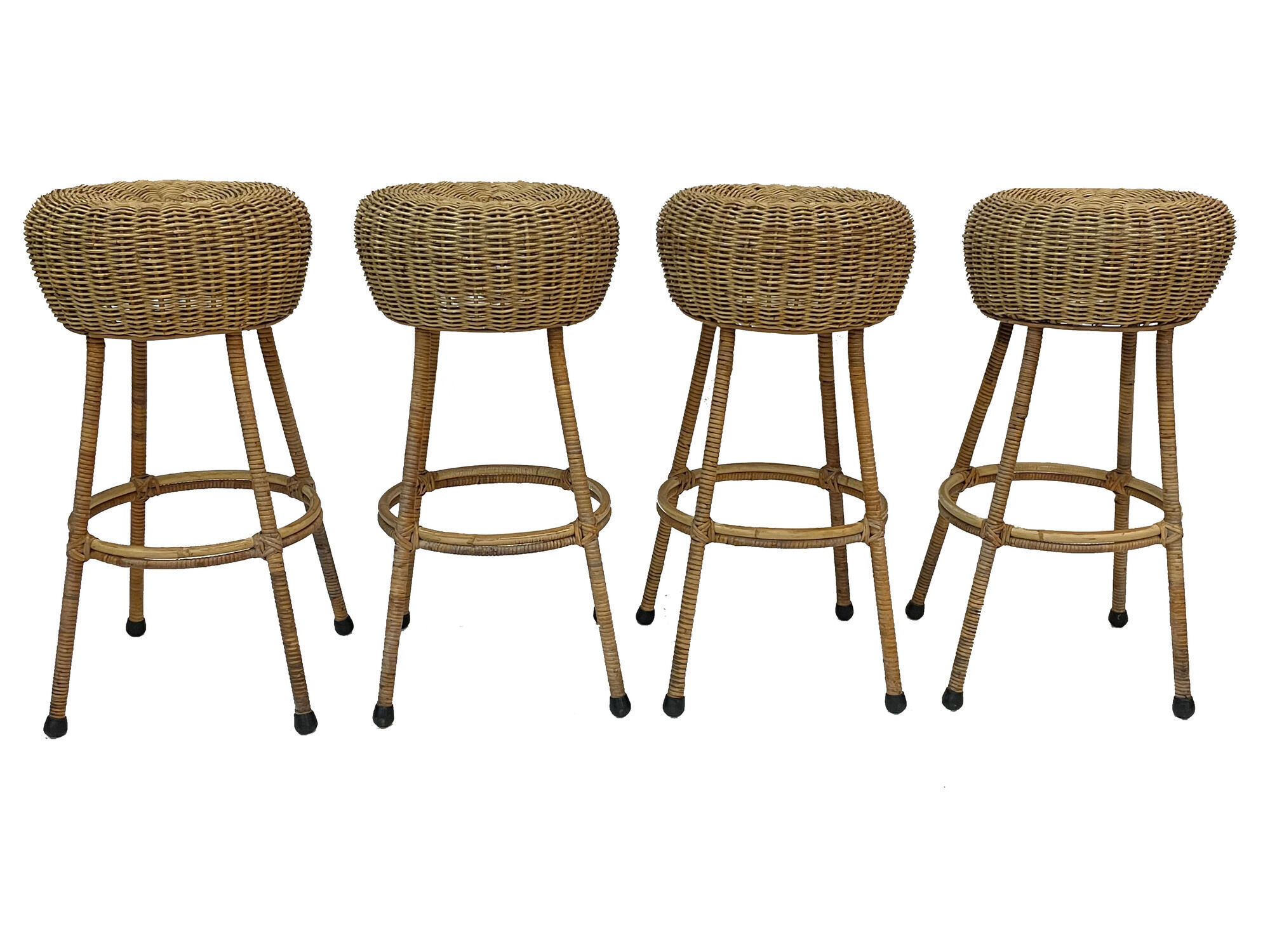 Set of four vintage rattan bar stools 1960 Nederland Design