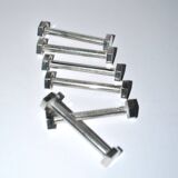 Set of 6 modernist industrial design silver metal nut and bolt knife rests