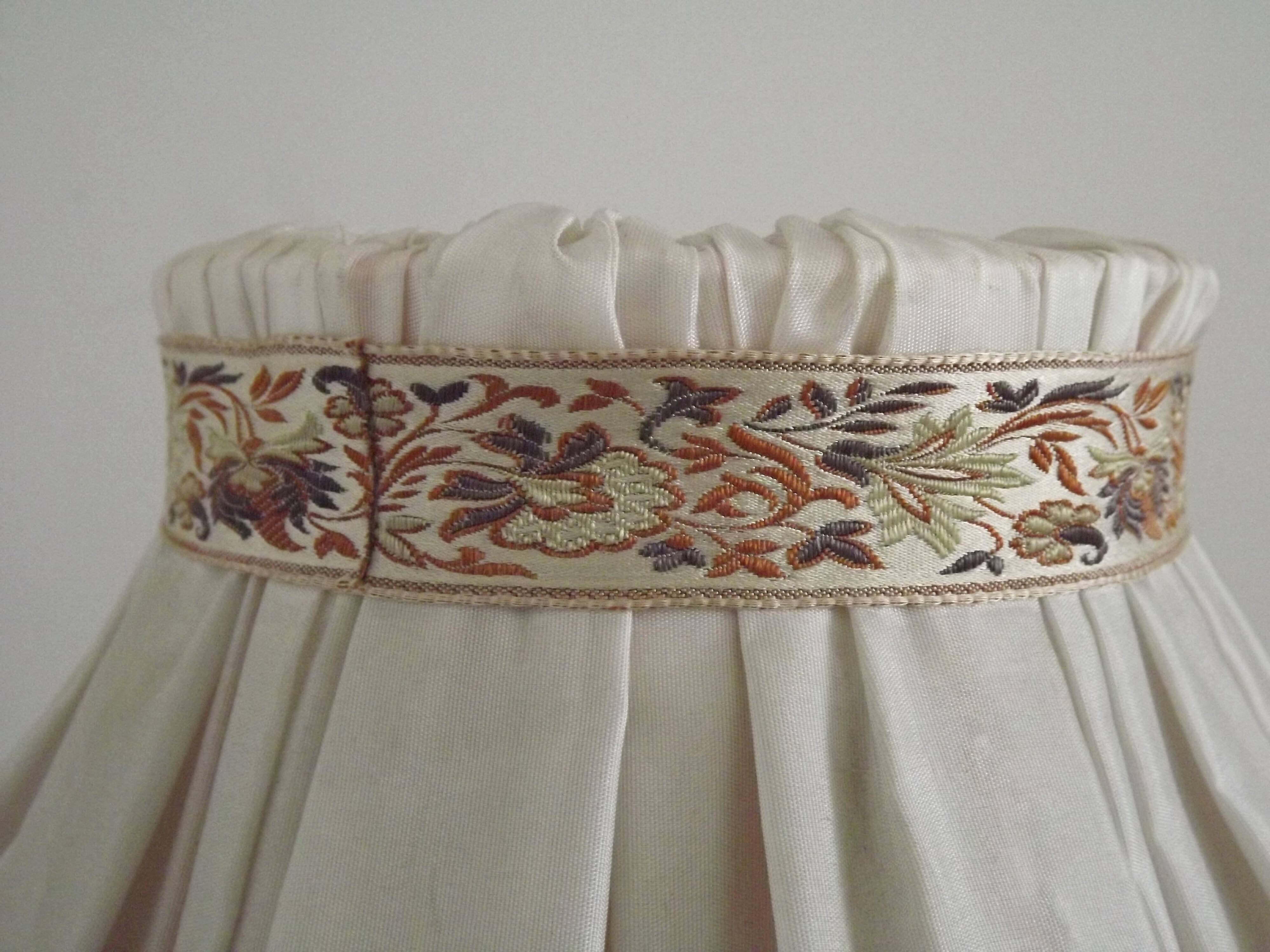 Vintage French Country Style Lamp Turned Wood Base & Layered Fabric Shade