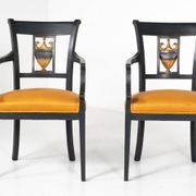 Set of 2 Black and Gold Armchairs and 4 Chairs, Empire style
