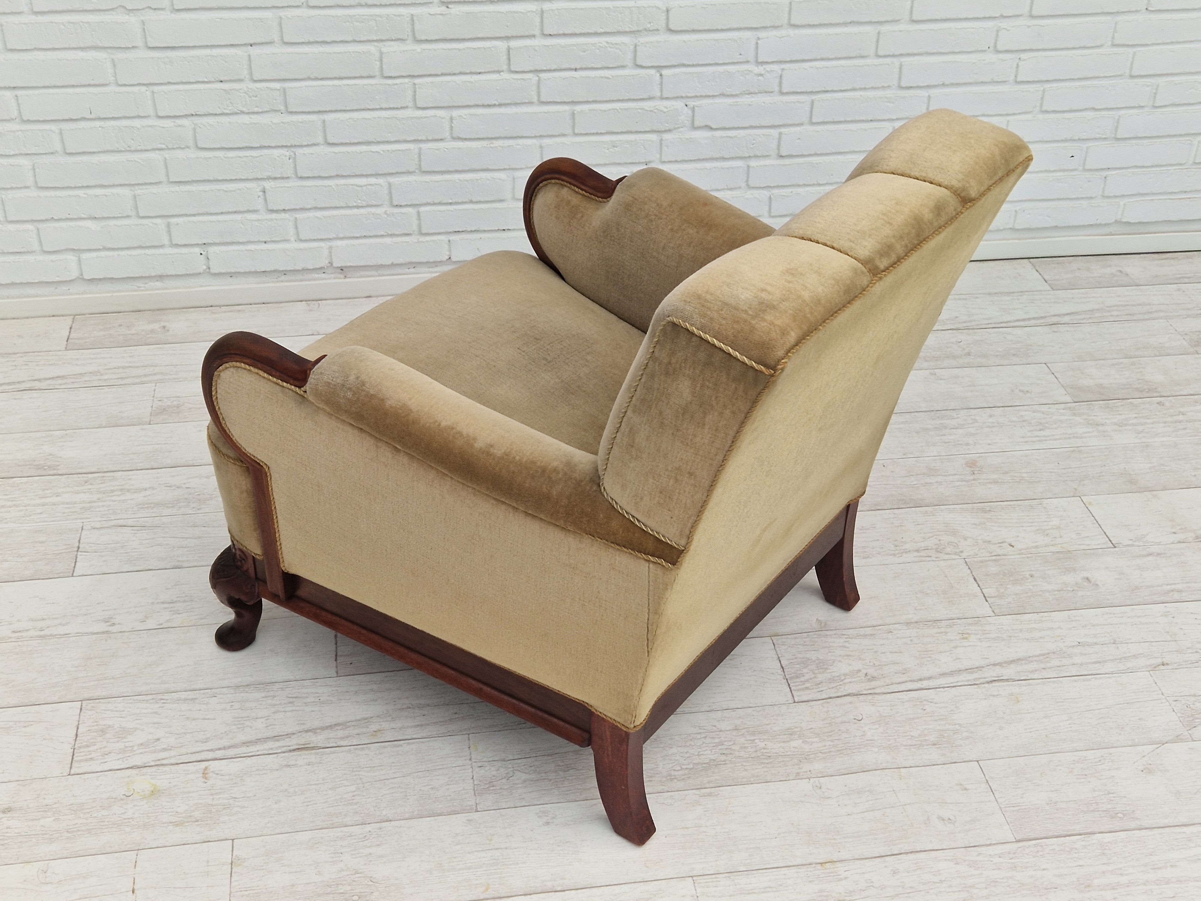 1950s, Danish design, set of armchairs, teak wood, velour, original condition.