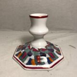Old candle holder ceramic white + patterns painted colors signed vintage comics