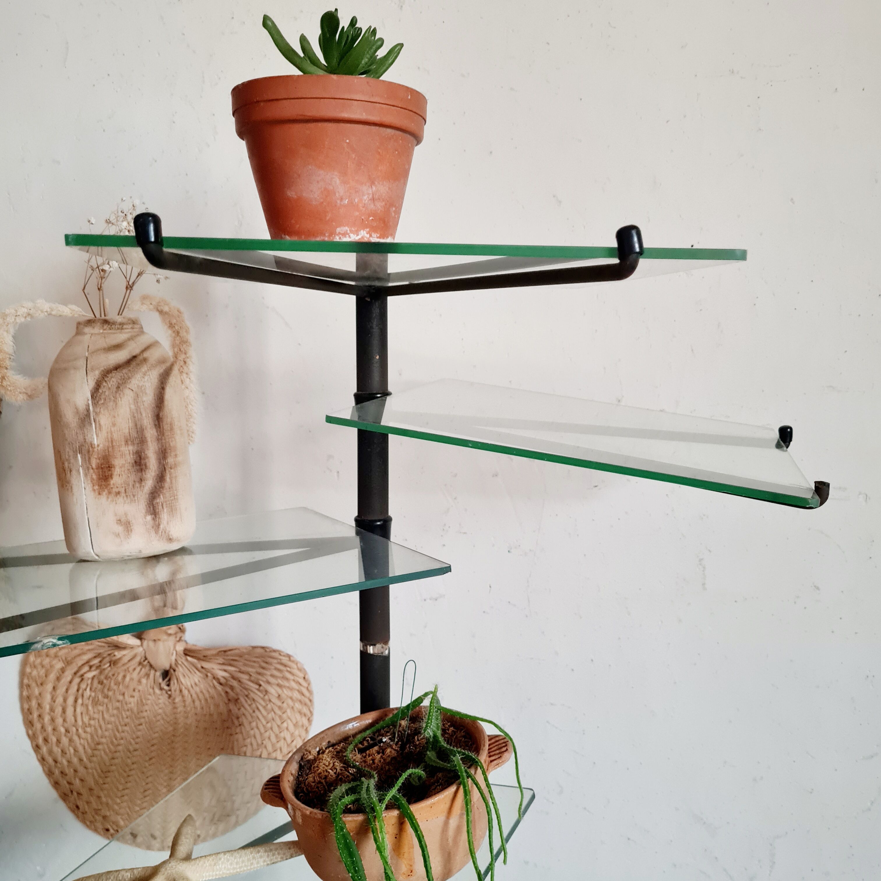Retro metal and glass merchant shelf -
