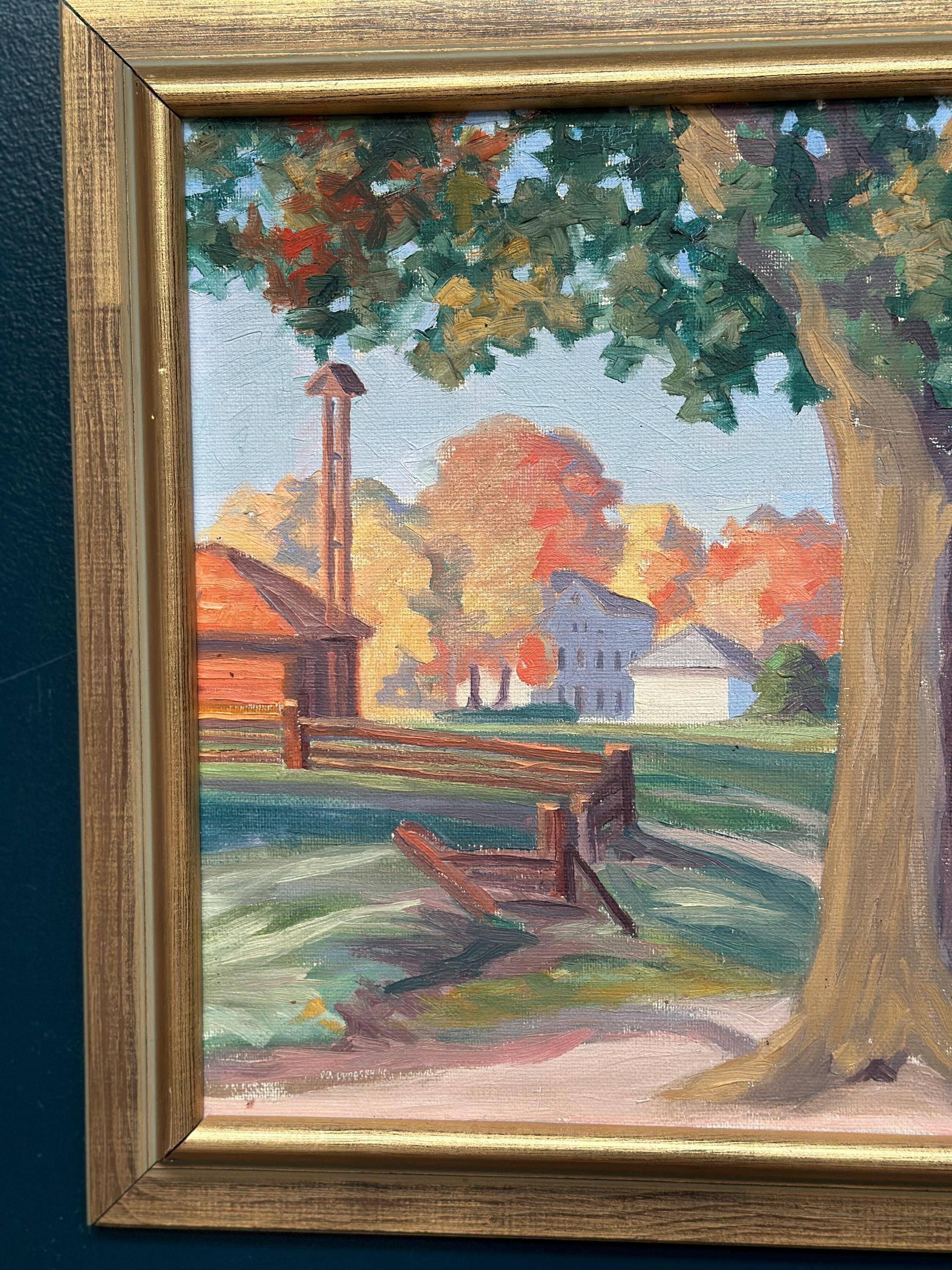 Original Mid Century Swedish Oil On Canvas – “Obscured By The Tree” By Rikard Erikson – Framed 55 × 47 Cm (21.7" × 18.5")