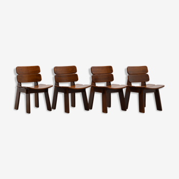 Set of 4 oak Brutalist chairs