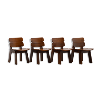 Lot de 4 chaises brutalistes en chêne