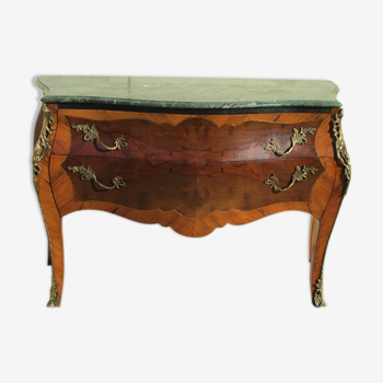 Commode ancienne deux tiroirs style Louis XV bombée et galbée