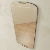 Classic 1950s mirror in black lacquered wooden frame with two brass elements