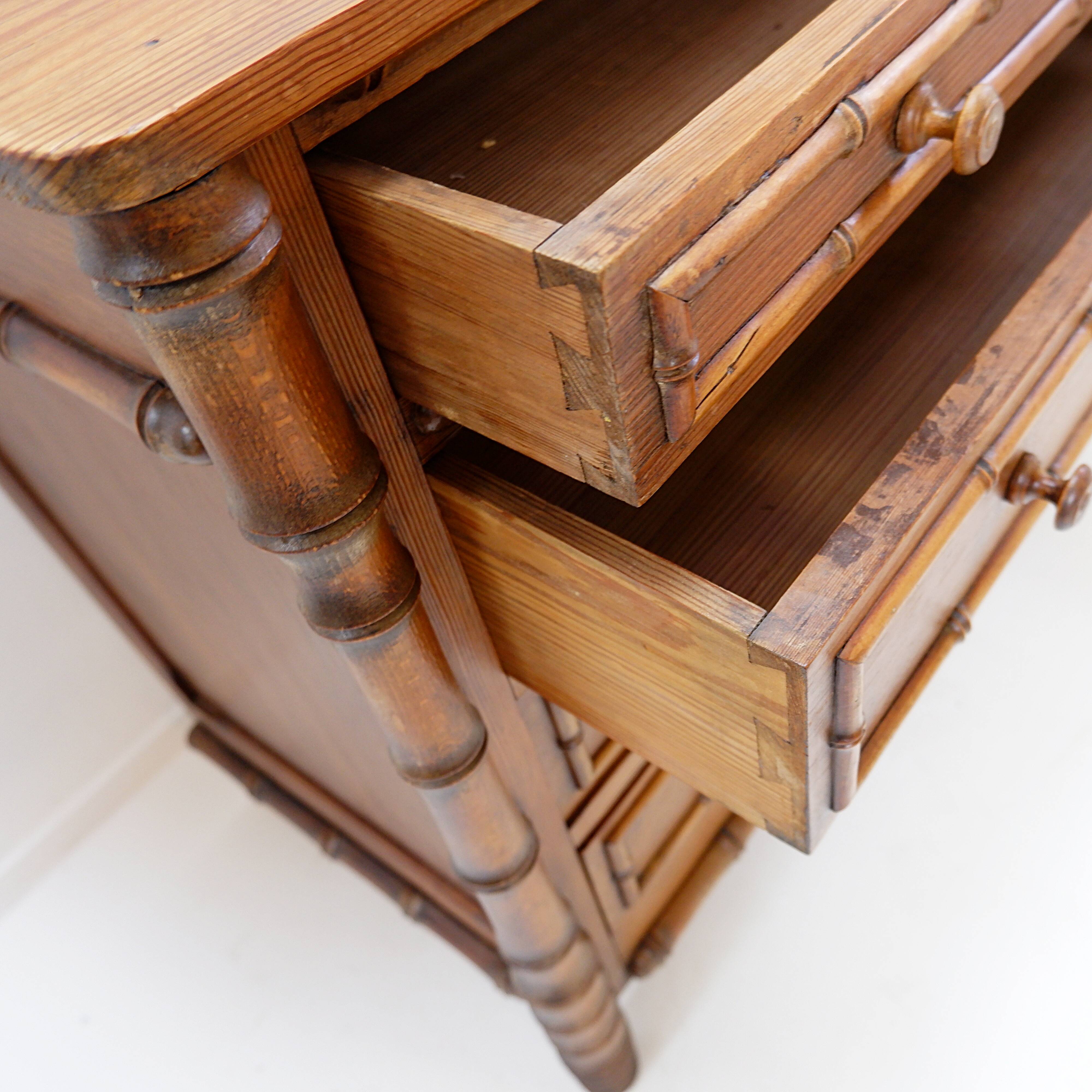 Faux Bamboo Dark Pine Chest of Drawers - Late 19th century