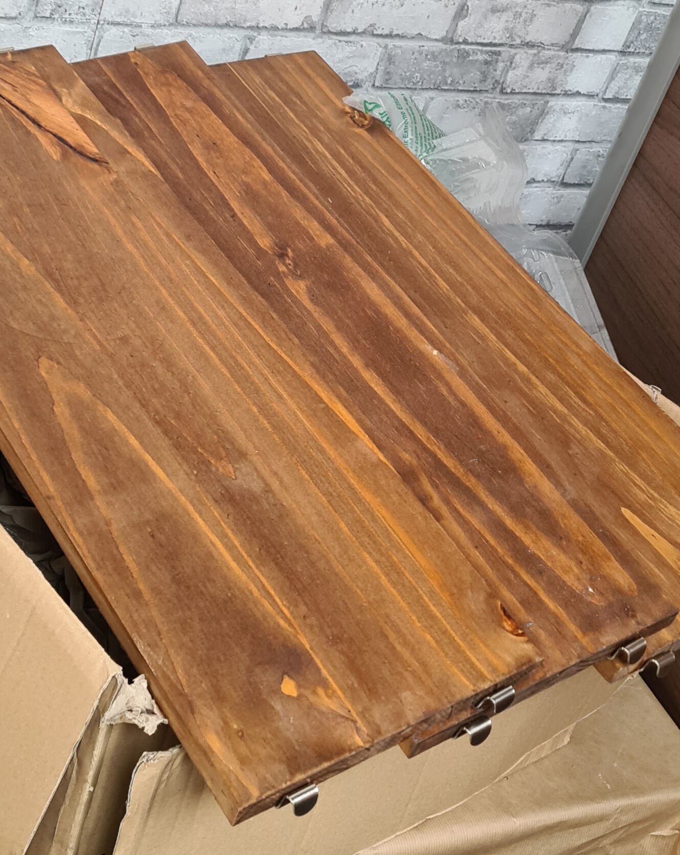 Scandinavian shelving unit, 1960-70, 3 raw wood shelves