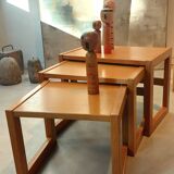 Modernist solid oak nesting table 1970