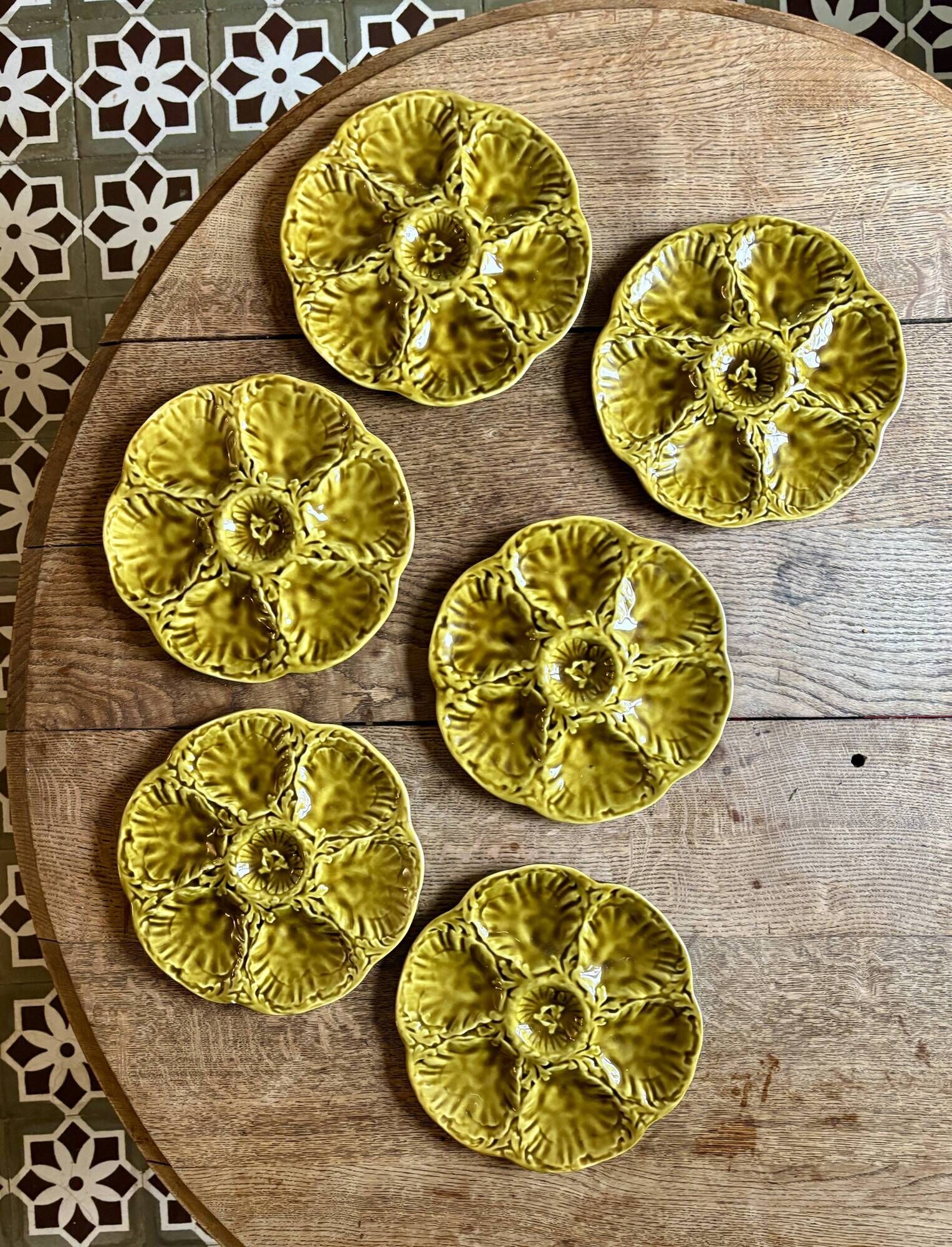 Set of 6 vintage green ceramic oyster plates - Gien