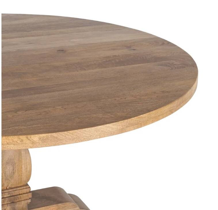 Round table made of solid mango wood – Sculpted central base –