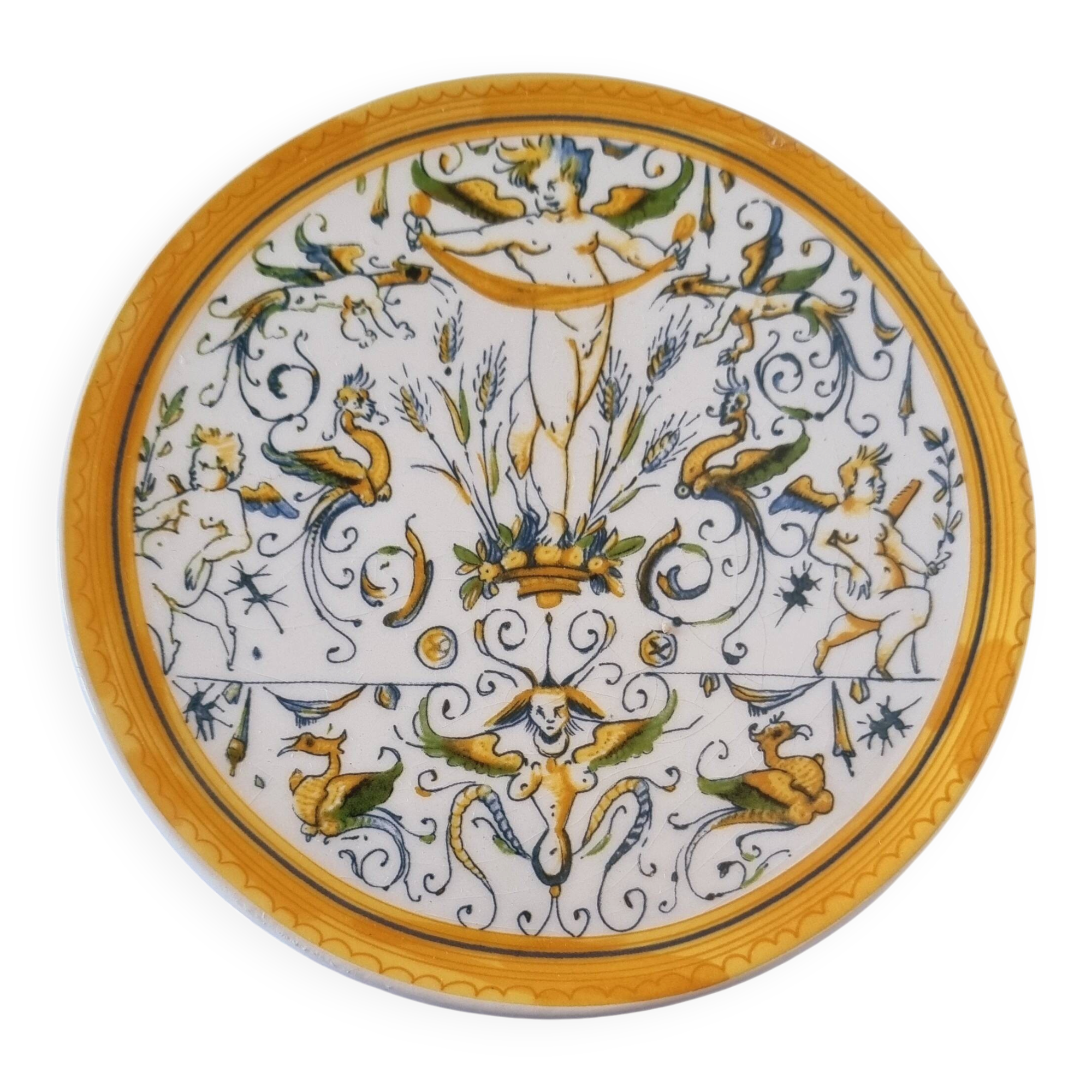 Vintage Italian raised plate in hand-painted ceramic.
