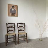 Pair of rustic oak straw chairs