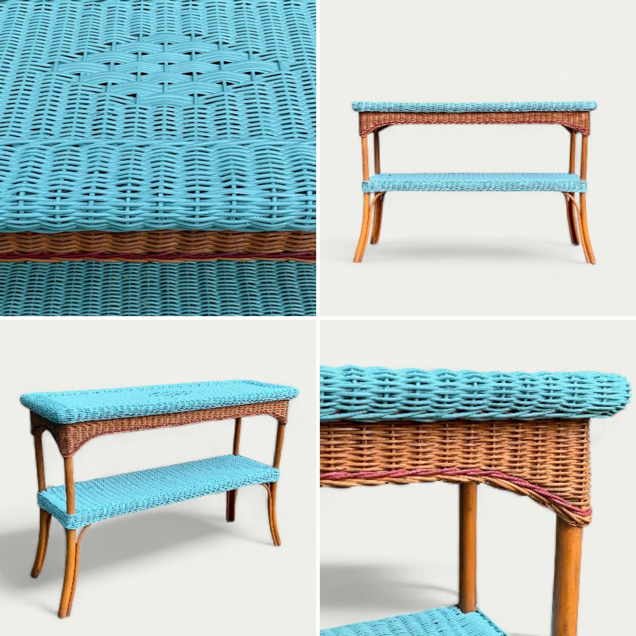 Vintage woven rattan and wicker console
