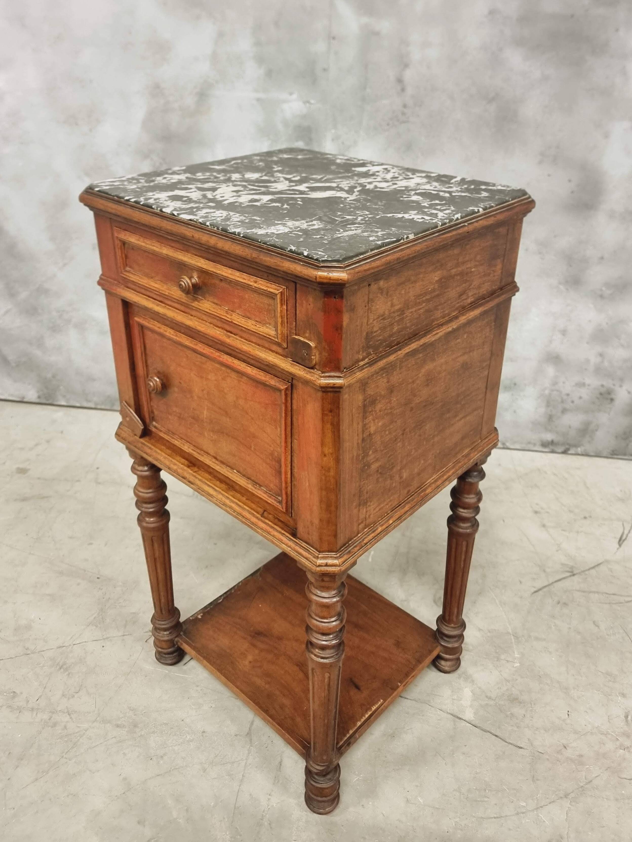 Antique bedside table sideboard with marble 40 x 77 cm