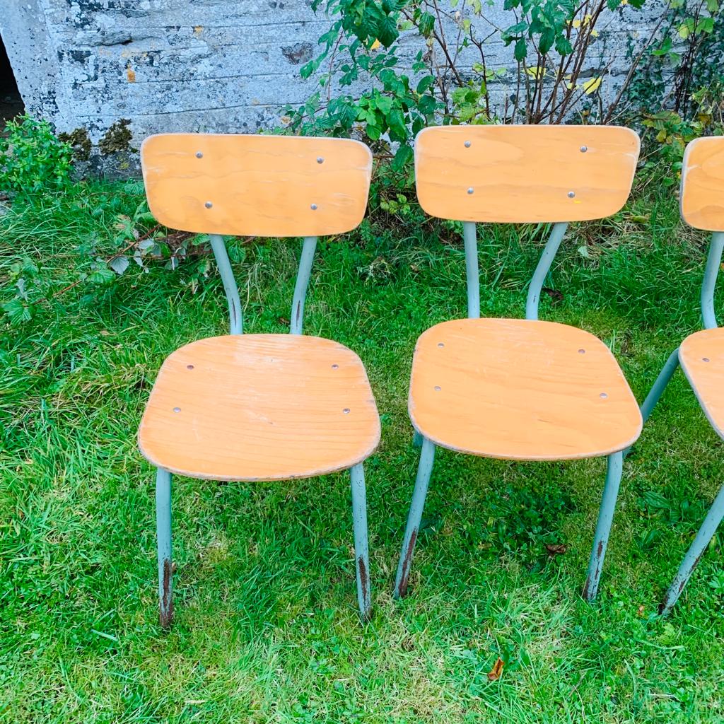 Set of 4 school chairs - wood & metal
