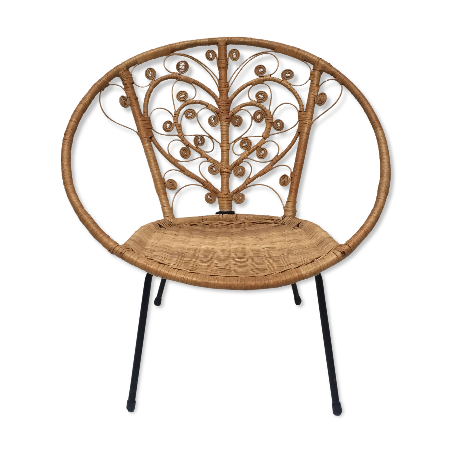 Vintage Bohemia volutes rattan chair