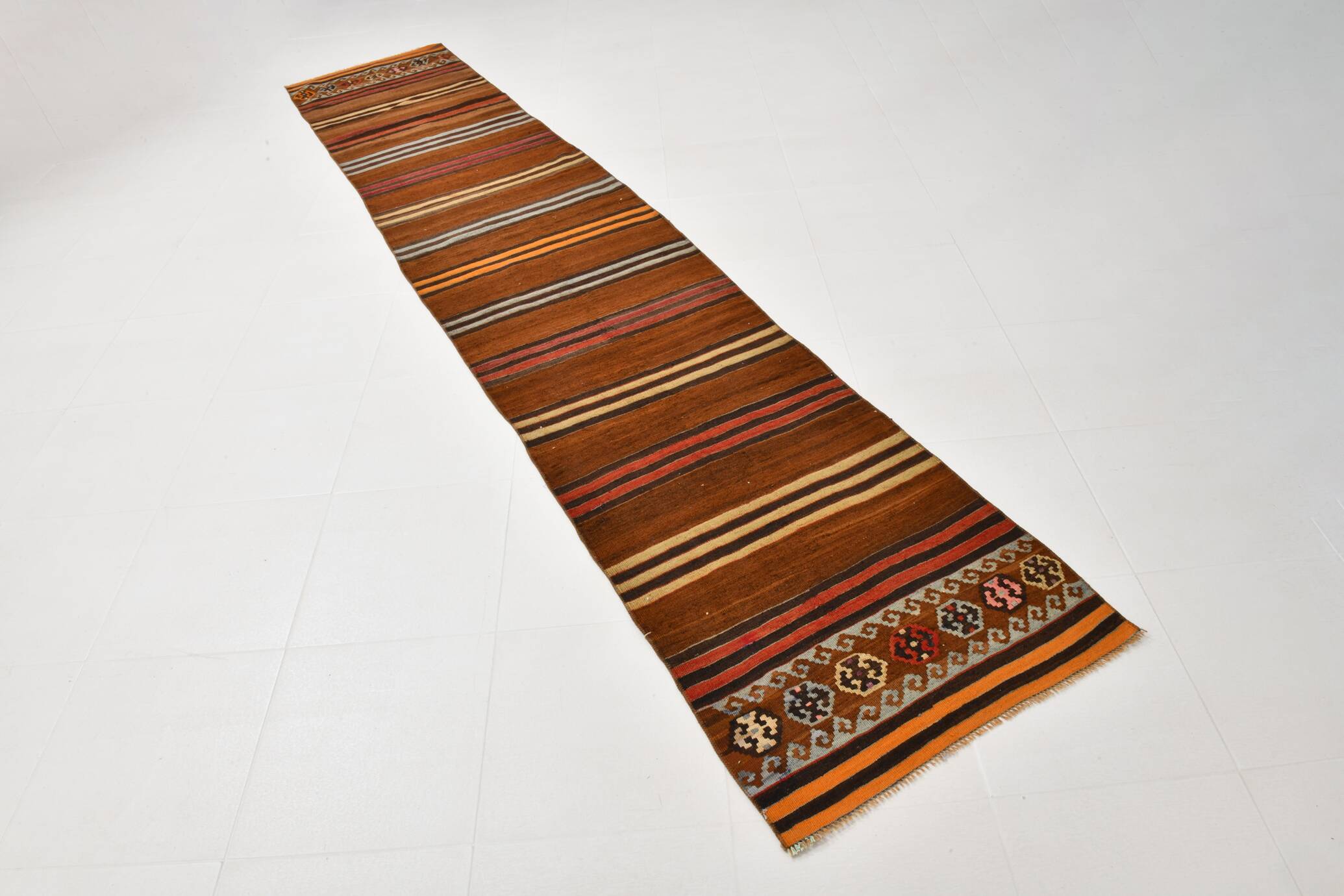 Tapis persan Kilim bordeaux et rouge, 75 x 387 cm