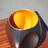 Vallauris modernist cubic vase enamelled black with orange interior, vintage vase, collection, decoration