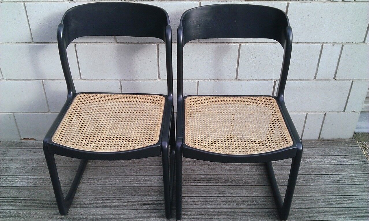 Pair of caning sled chairs