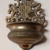 19th century antique holy water font brass bronze IHS