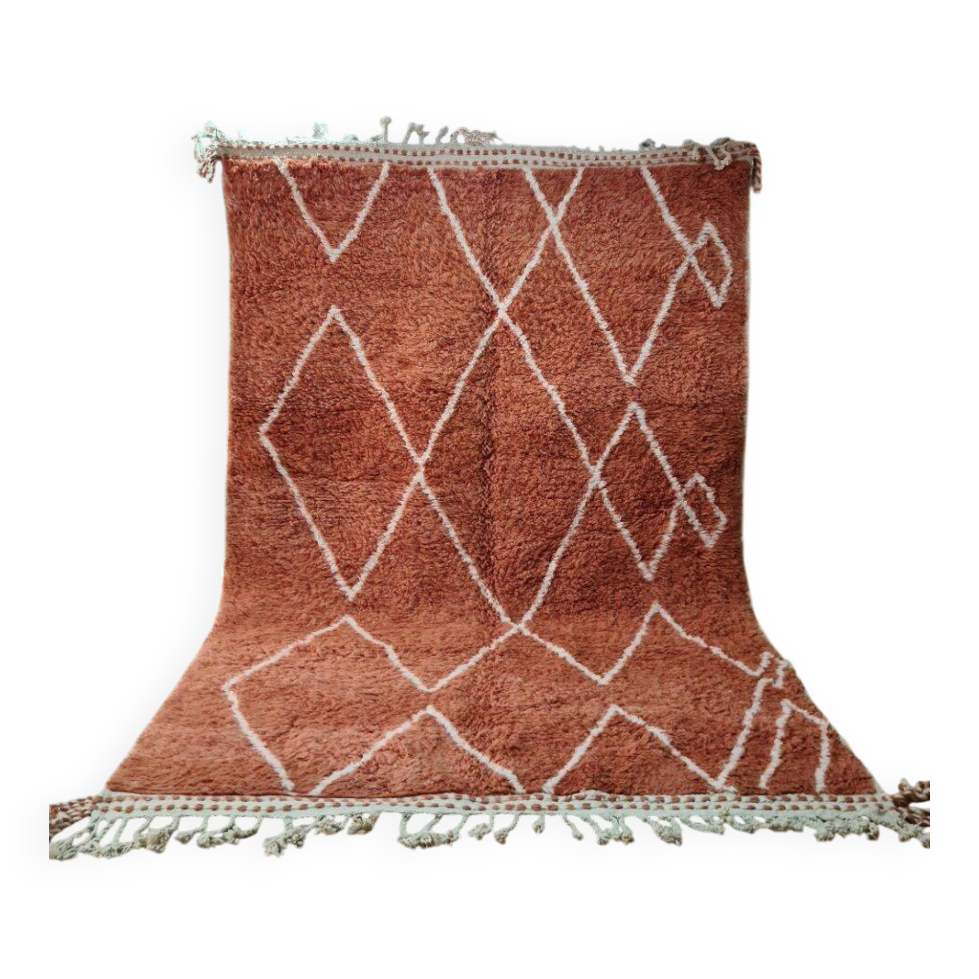 Beni Ouarain Rug Wool Terracotta and Geometric Patterns 300x200cm
