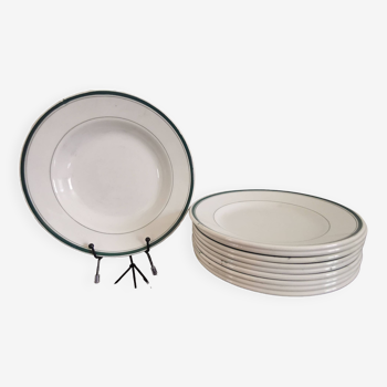 10 deep plates Moulin Des Loups Hamage green border