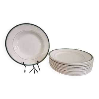 10 deep plates Moulin Des Loups Hamage green border